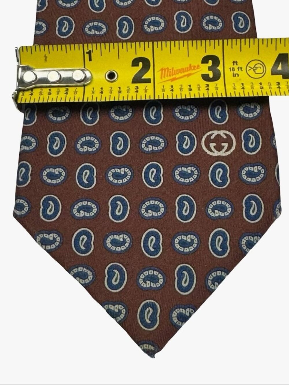 VTG Gucci Men's 100% Silk Neck Tie Red Geometric Pattern • Italy - Picture 4 of 8